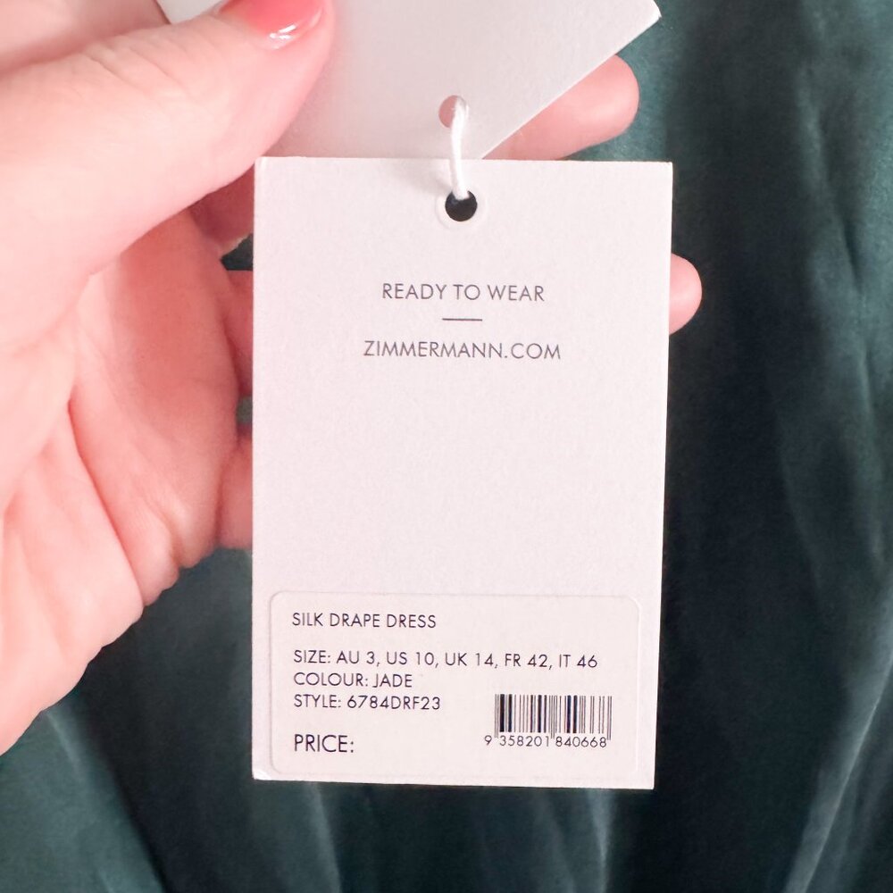 NWT Zimmermann Jade Green Silk Drape Dress US 10 - Picture 4 of 7